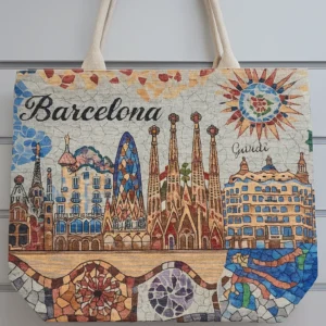 Barcelona Cityscape Mosaic Tote Bag