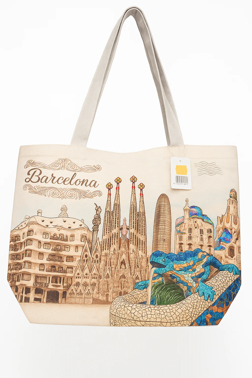 Barcelona Landmark Illustration Tote Bag