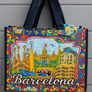 Barcelona Souvenir Tote Bag with Landmark Illustrations