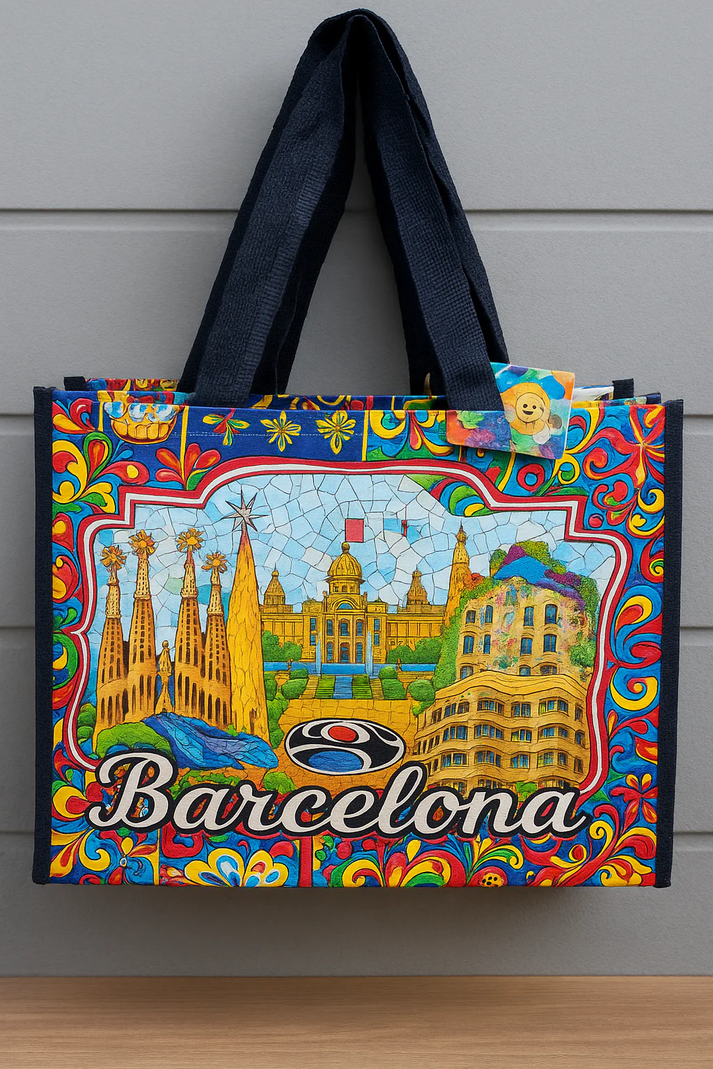 Barcelona Souvenir Tote Bag with Landmark Illustrations