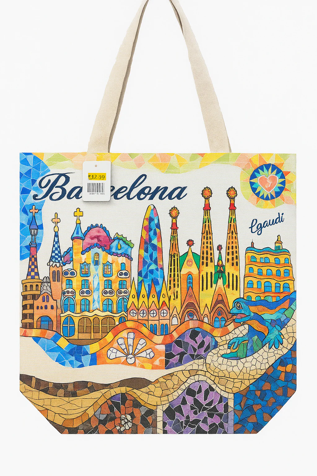 Colorful Mosaic Barcelona Landmark Tote Bag