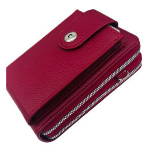 Red Leather Wallet with Zipper and Snap Closure – Stylish & Functional