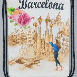 Souvenir Bag Featuring Barcelona Landmarks and Artwork