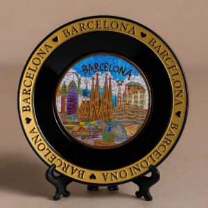 Barcelona Cathedral Commemorative Decorative Plate – Black & Gold