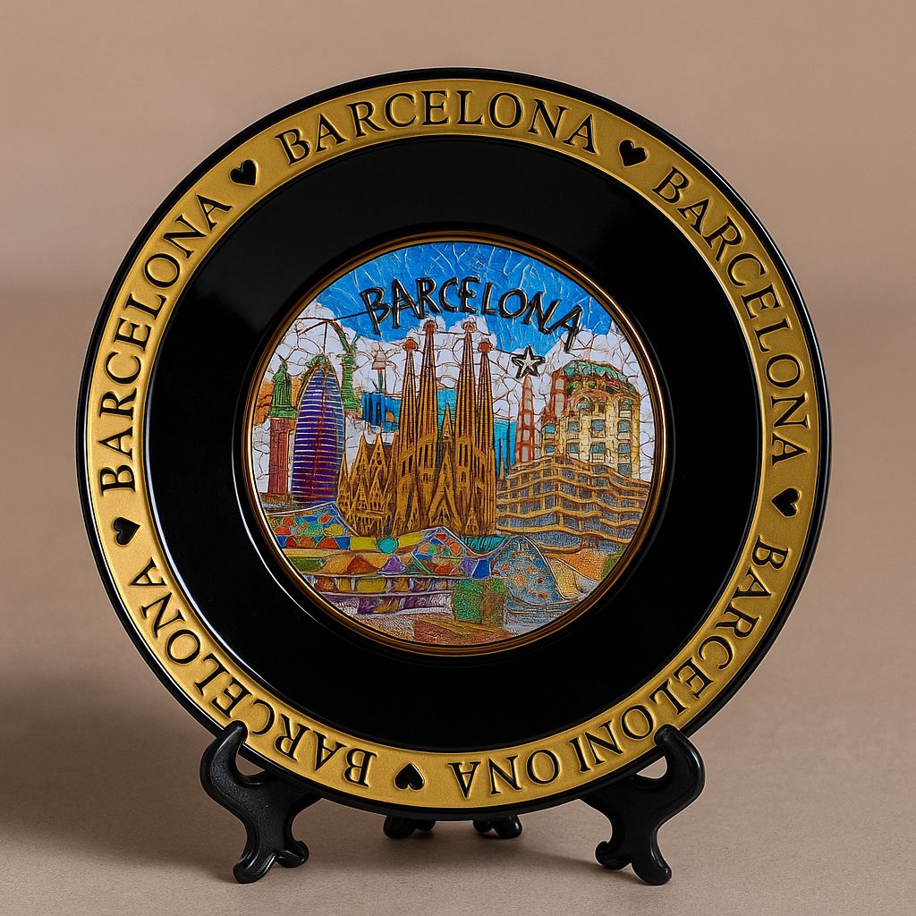 Barcelona Cathedral Commemorative Decorative Plate – Black & Gold