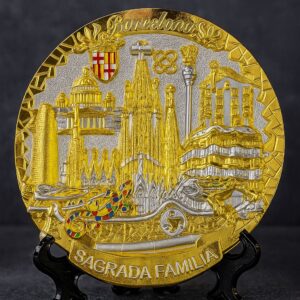 Barcelona Decorative Plate – Gold & Silver Embossed Sagrada Familia Souvenir